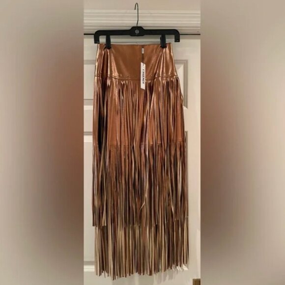 L'Agence Women's Metallic Bronze Karolina Fringe Skirt- NWT - Picture 3 of 5